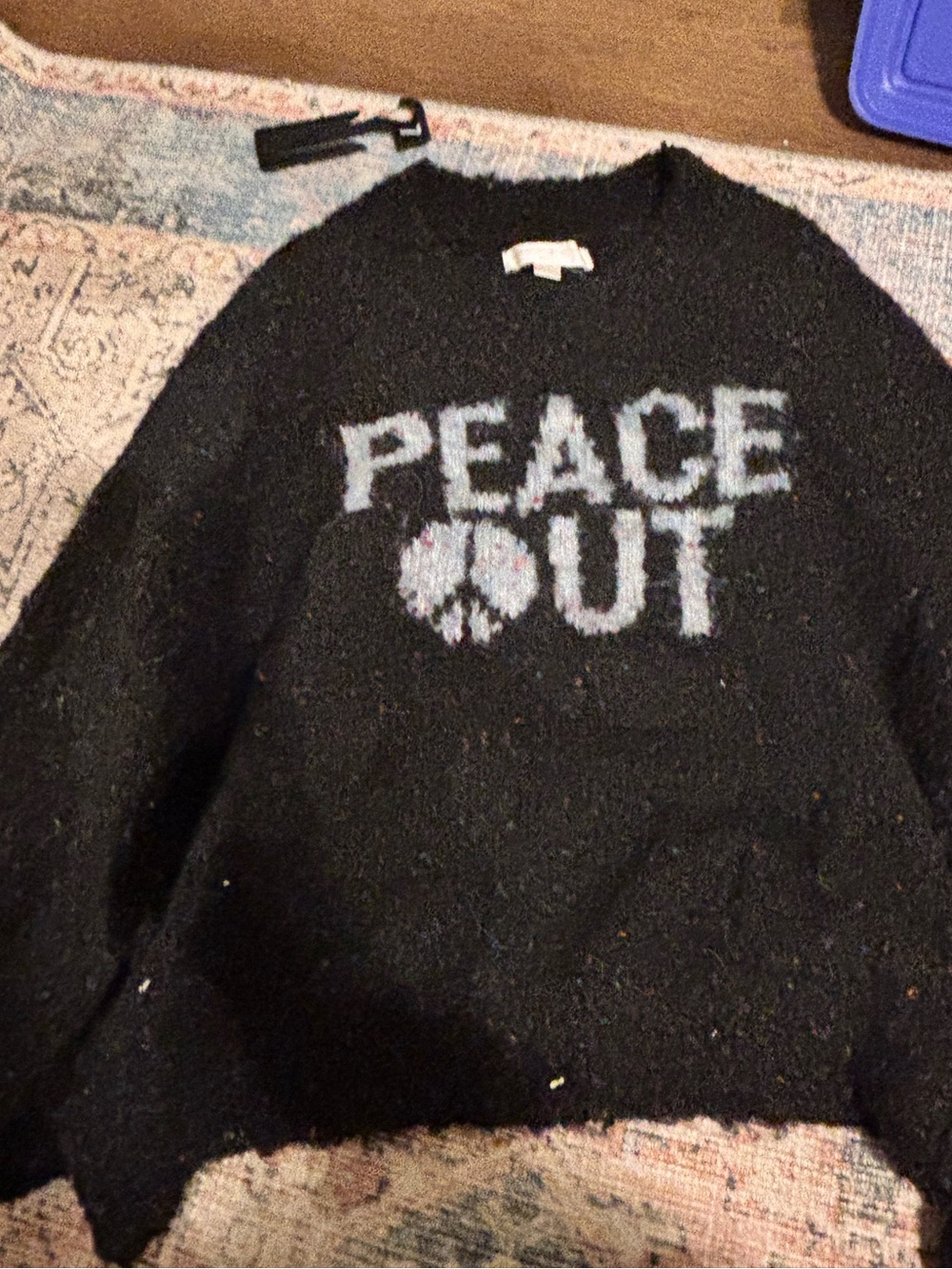 Spiritual Gangster Peace Out Graphic Chunky Knit Crewneck Pullover Sweater Small